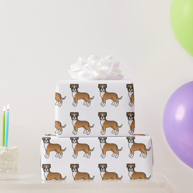 Papel De Presente Padrão de Cão de Cartoon Cute em Boxer Fawn (Presentes para festas)