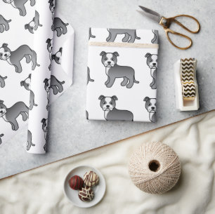 Papel De Presente Padrão De Cão De Cartoon De Escada Azul E Branco