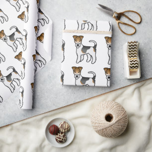 Papel De Presente Padrão De Cão De Coroa Com Fio Tricolor Fox Terr