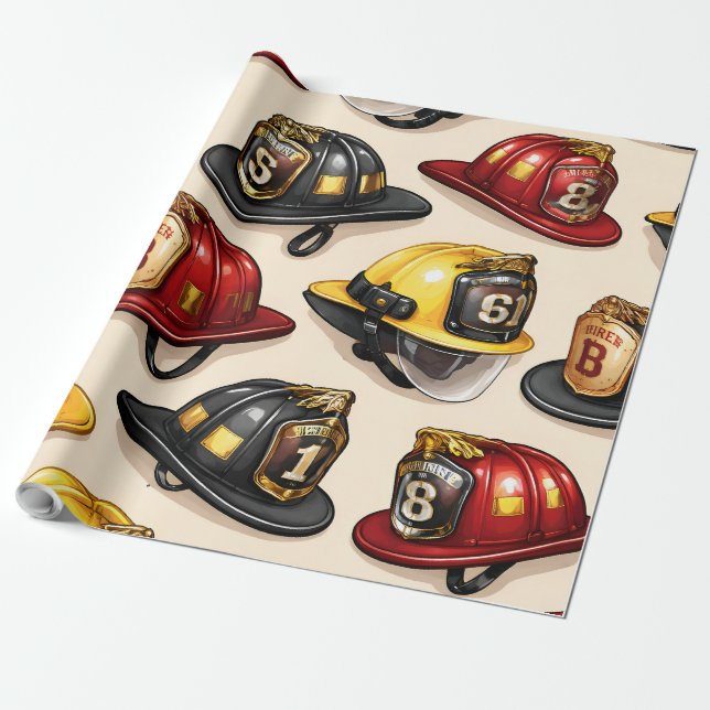 Papel De Presente Padrão de capacete de bombeiro envoltório de estaç (Desenrolado)