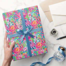 Papel De Presente Padrão de Caranguejos Florais do Oceano de Praia d