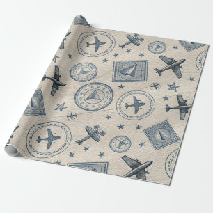 Papel De Presente Padrão de carimbo de passaporte de aviação vintage