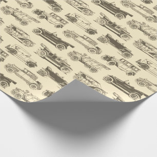 Papel De Presente Padrão de Carro vintage bege Dourado antigo