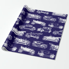 Papel De Presente Padrão de Carro vintage Branco Azul do Antigo Temp