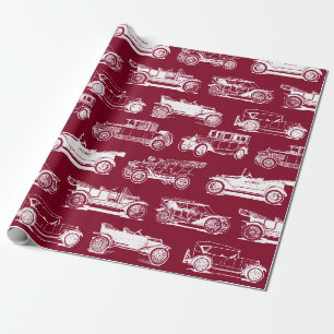 Papel De Presente Padrão de Carro vintage Branco da Borgonha Antiga