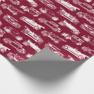 Papel De Presente Padrão de Carro vintage Branco da Borgonha Antiga