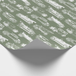 Papel De Presente Padrão de Carro vintage Branco do Antigo Temporiza