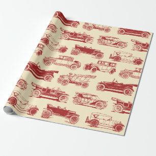 Papel De Presente Padrão de Carro vintage Vermelho bege de temporiza