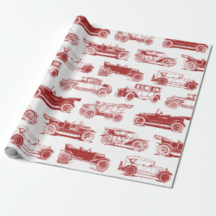 Papel De Presente Padrão de Carro vintage Vermelho do Antigo Tempori