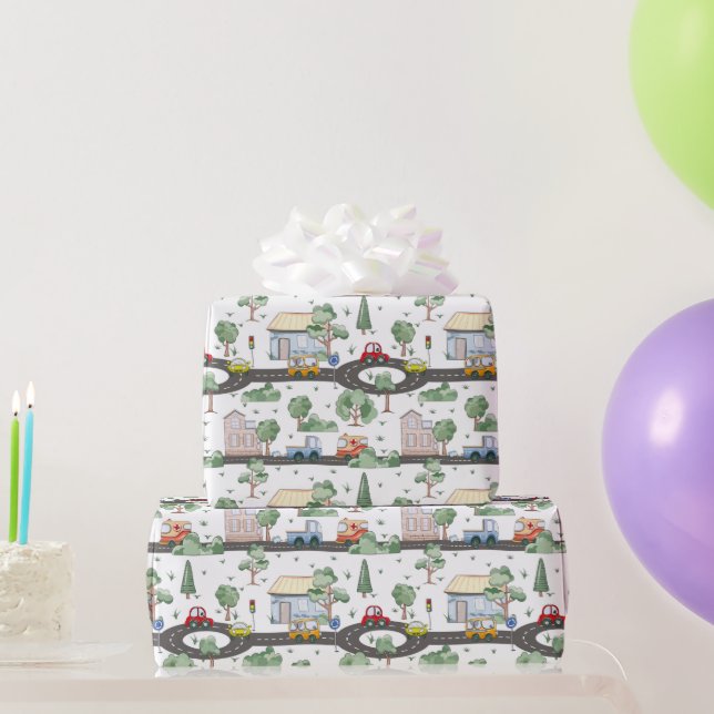 Papel De Presente Padrão de Carros (Presentes para festas)