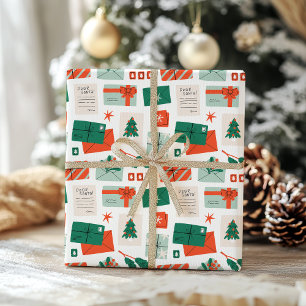 Papel De Presente Padrão de Cartas para o Papai Noel Natal Antigo Ma