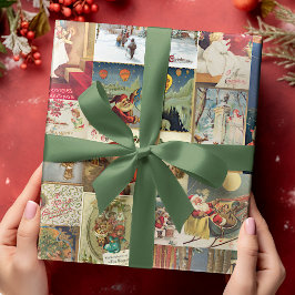 Papel De Presente Padrão de Cartões de Boas Festas de Natal Antigos