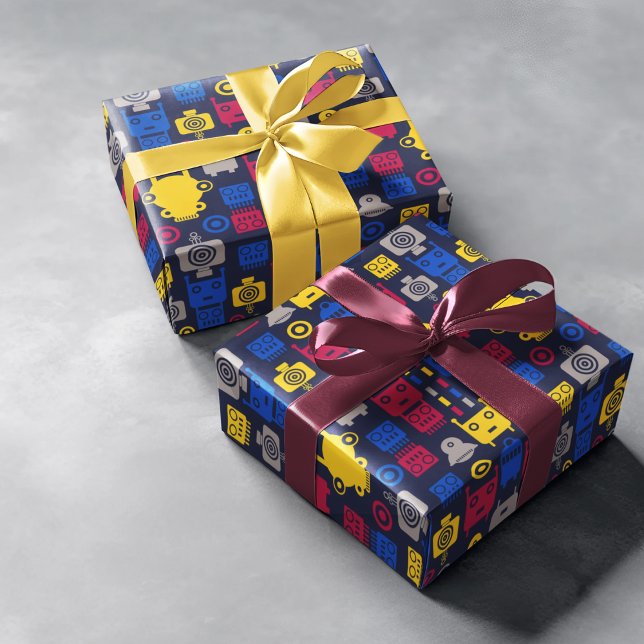 Papel De Presente Padrão de Cartoon Robots (engineer robot birthday packing gift wrap,gift wrapping paper,return gift wrap paper,paper gift)