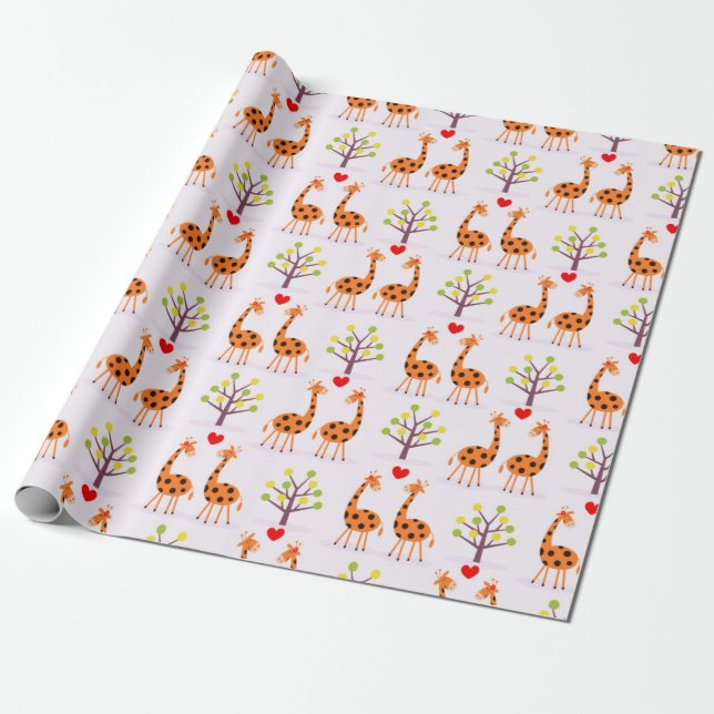 Papel De Presente Padrão de Casal de Girafa Bonita (Desenrolado)