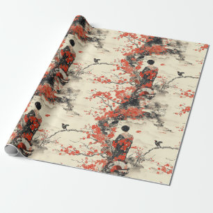 Papel De Presente Padrão de Casal de Quimono Romântico Sakura (2)