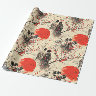 Papel De Presente Padrão de Casal Kimono Romântico Sakura (3)