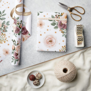 Papel De Presente Padrão de casamento floral em aquarela elegante