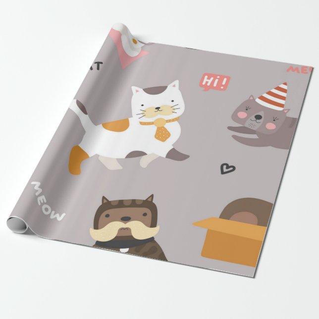 Papel De Presente Padrão de Cat (Desenrolado)