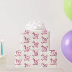Papel De Presente Padrão de Cavalo de Pau Vintage Rosa para Menina B