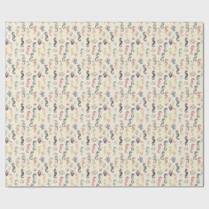 Papel De Presente Padrão de Cavalo-Marinho em Aquarela Berçário Cost
