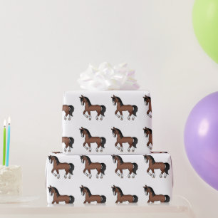 Papel De Presente Padrão de Cavalo Trotador de Cartoons Castanho