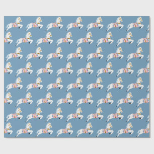 Papel De Presente padrão de cavalos de doces de Natal azul