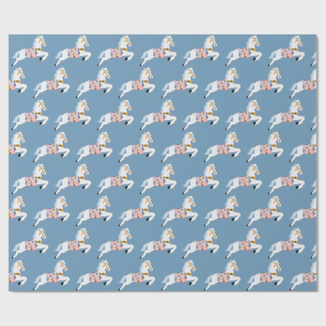 Papel De Presente padrão de cavalos de doces de Natal azul (Aberto)