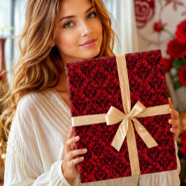 Papel De Presente Padrão de caveira em damasco vermelho e preto góti