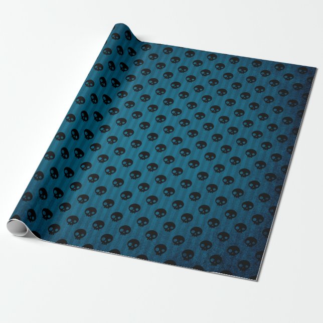 Papel De Presente Padrão de caveira preto e azul (Desenrolado)