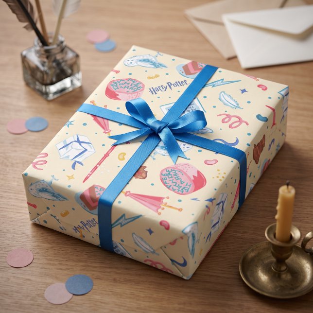 Papel De Presente Padrão de Celebração de Aniversário do HARRY POTTE (Simulated present on table)