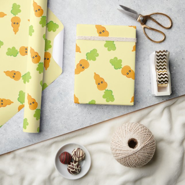 Papel De Presente Padrão de Cenoura Kawaii Laranja Fofa de Páscoa (Artesanato)