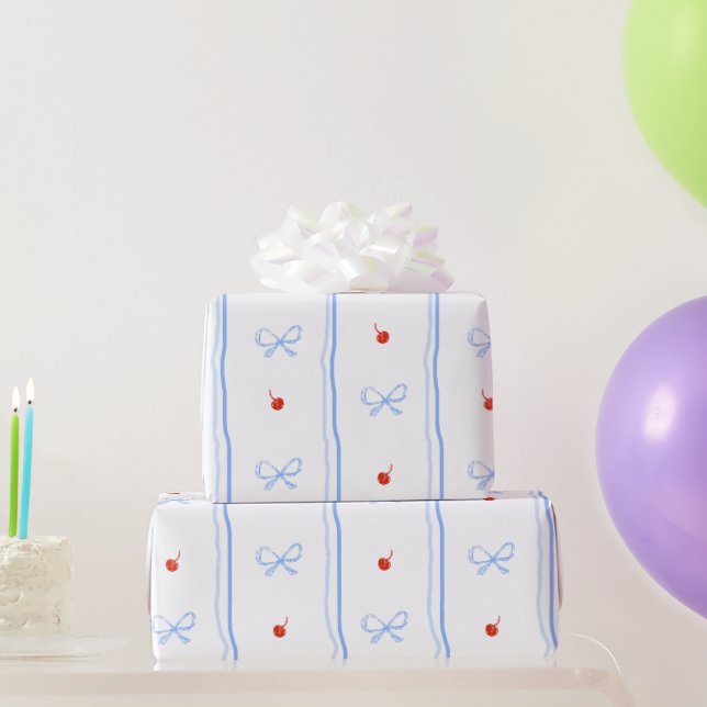 Papel De Presente Padrão de Cereja Doce Vermelha Coquete (Presentes para festas)