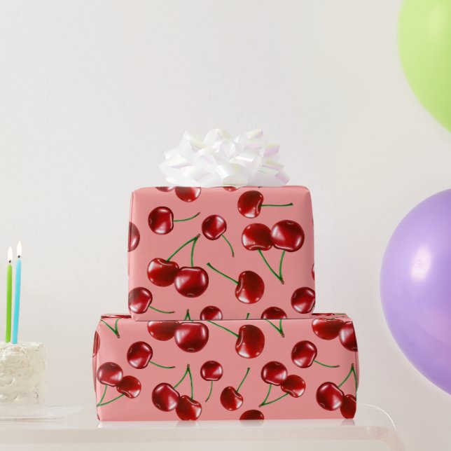 Papel De Presente Padrão de Cereja Vermelha Doce (Presentes para festas)