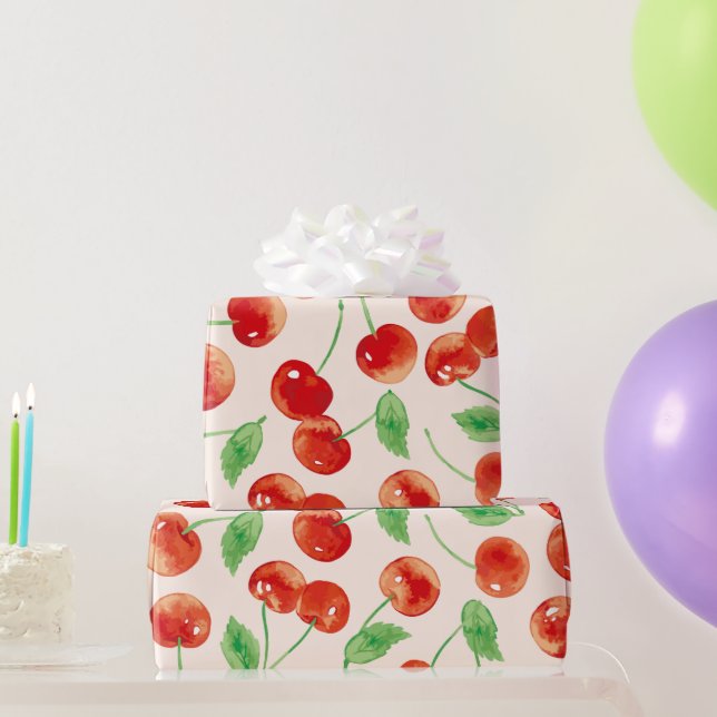 Papel De Presente Padrão de Cereja Vermelha Doce (Presentes para festas)