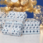 Papel De Presente Padrão de cervo azul CHRISTMAS Escolha a cor Molda<br><div class="desc">Lindo padrão do estilo Lapland em azul com fundo transparente (aqui fundo branco). Design em papel de empacotamento personalizável. Você pode mudar facilmente a cor e o tamanho do plano de fundo do design clicando no botão personalizar. Combinação de produtos personalizados de artesanato de Natal, guardanapo de papel, placa de...</div>