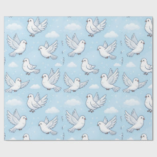 Papel De Presente Padrão de céu contínuo com pomba branca fofa