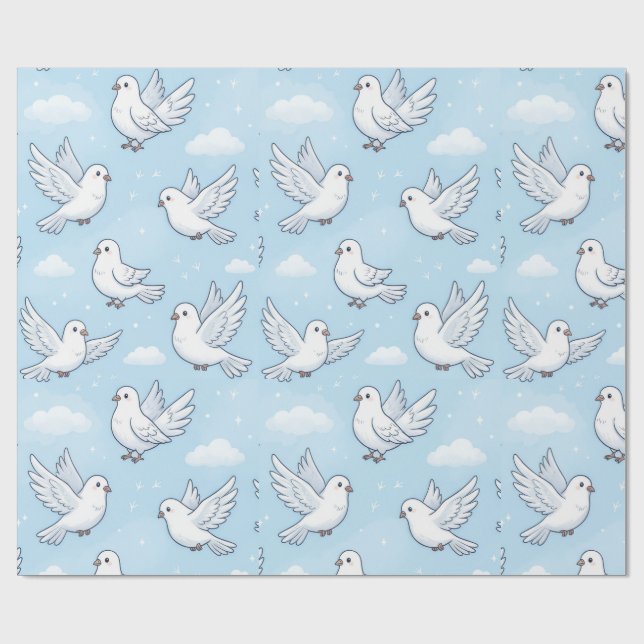 Papel De Presente Padrão de céu contínuo com pomba branca fofa (Aberto)