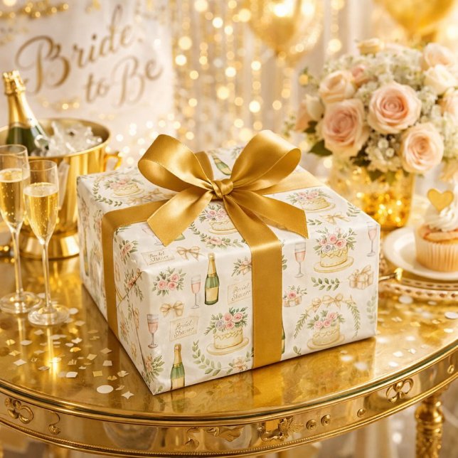 Papel De Presente Padrão de Chá de Noiva de Bolo de Champanhe Pastel (Criador carregado)