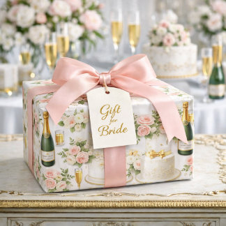 Papel De Presente Padrão de Chá de Noiva em Rosa Champagne