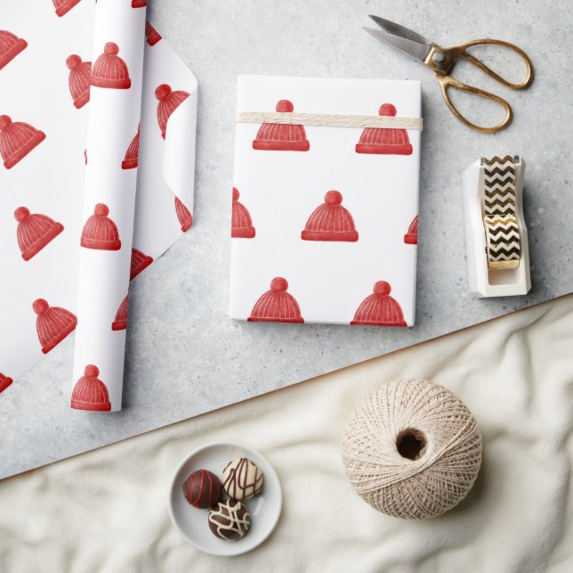 Papel De Presente Padrão de chapéu de inverno com aquarela. Natal (Artesanato)