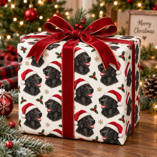 Papel De Presente Padrão de chapéu de Papai Noel e azevinho do Black