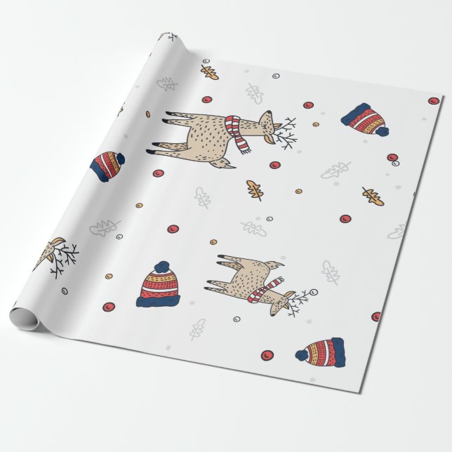 Papel De Presente Padrão de Chapéus de Reindeer de Natal (Desenrolado)
