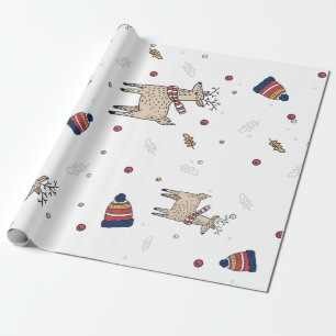 Papel De Presente Padrão de Chapéus de Rena de Natal