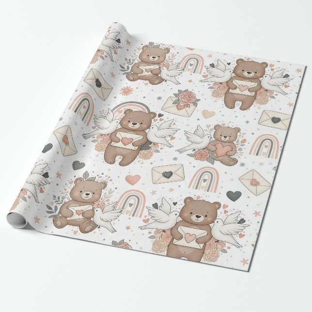 Papel De Presente Padrão de Chás de Bebê do Ursinho Teddy Neutro (Desenrolado)