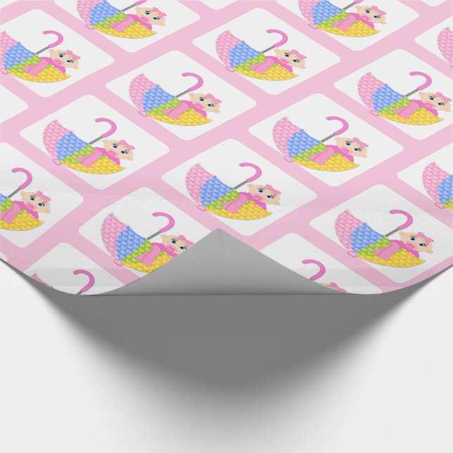 Papel De Presente Padrão de Chás de Bebê Menina Rosa Fofa (Ponta)