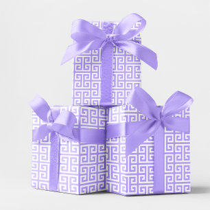 Papel De Presente Padrão de Chave Grega Lavanda e Branco