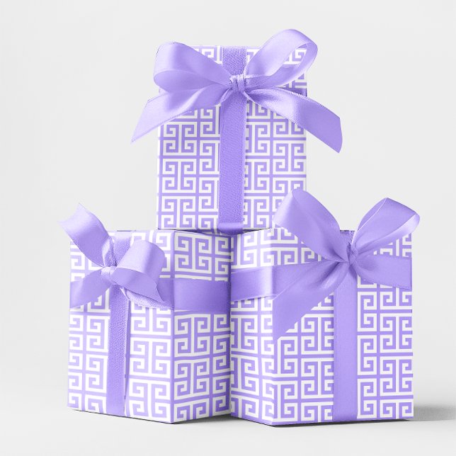 Papel De Presente Padrão de Chave Grega Lavanda e Branco (Lavender and White Greek Key Pattern Wrapping Paper)