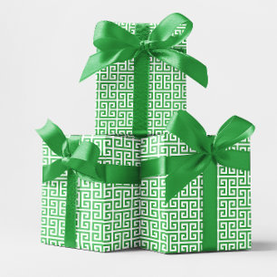 Papel De Presente Padrão de chave grega verde e branco Kelly