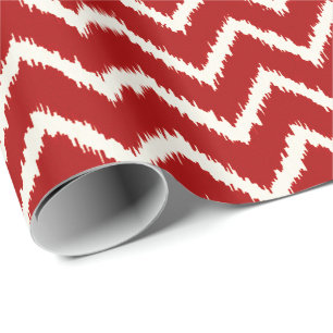 Papel De Presente Padrão de Chevron Ikat - Vermelho profundo e branc
