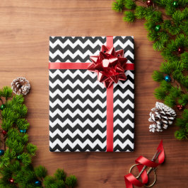 Papel De Presente Padrão de Chevron Listrado Preto e Branco Elegante
